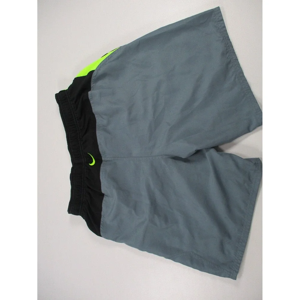 Nike Swim Shorts Mens Large Gray / Green‎ Lined Stash Pocket Drawstring Board